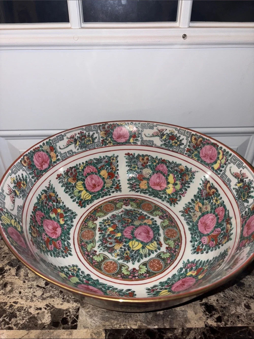 Huge Vintage  Chinese Famille Rose Caton Porcelain Punch Bowl